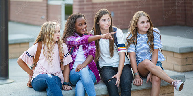 group of teen girls at school